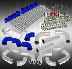12Pc Turbo Piping Kit + Bar And Plate Intercooler Set Blue Coupler+T-Bolt Clamps