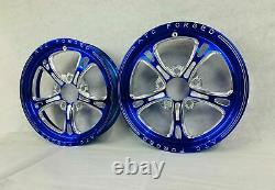 17 Front Drag Racing Wheels PRIMA Blue Contrast Cut Set of 2