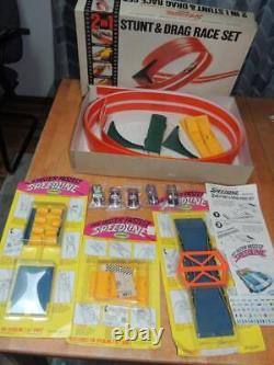 1968 Aurora Speedline 2 in 1 Stunt & Drag Race Set, 5 Cars withNew Accessory Packs