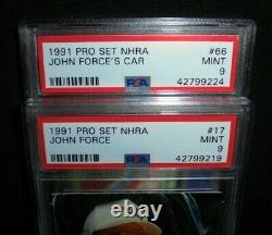 (2) 1991 Pro Set NHRA John Force Rookie Card Lot RC PSA 9 Mint Drag Racing Goat