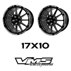 2 Vms Racing Black Hawk Drag Pack Track Race Rims Wheels Rear 17x10 5x115 30 Et