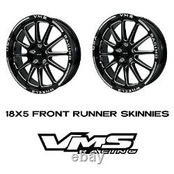 2 Vms Racing Black Hawk Drag Rims Wheels Front Skinnies 18x5 5x115 For Dodge