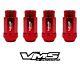 20 Red Vms Racing 50mm 12x1.5 Cnc Aluminum Lightweight Wheel Rim Lug Nuts Set
