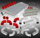 3 In/outlet Intercooler + 12pc Aluminum Pipe Piping Kit + Red Coupler +clamps