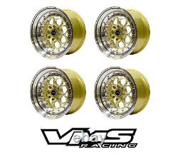 4 15x8 Vms Racing Revolver Gold Polished Drag Wheels 4x100/4x114 Et20 Set