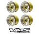 4 15x8 Vms Racing Revolver Gold Polished Drag Wheels 4x100/4x114 Et20 Set