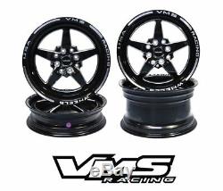 4 15x8 Vms Racing Star 5 Spoke Black Drag Rims Wheels F+r Set For Integra Type-r