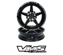 4 15x8 Vms Racing Star 5 Spoke Black Drag Rims Wheels F+r Set For Integra Type-r