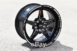 4 15x8 Vms Racing Star 5 Spoke Black Drag Rims Wheels Set Et20 For Acura Rsx