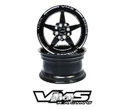 4 15x8 Vms Racing Star 5 Spoke Black Drag Rims Wheels Set Et20 For Honda Prelude