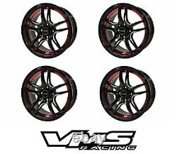 4 Vms Racing Reaction 15x7 Black Red Race Rims Wheels Set 5x100 Et35 Offset