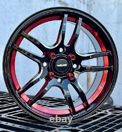 4 Vms Racing Reaction 15x7 Black Red Race Rims Wheels Set 5x100 Et35 Offset