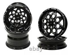 4x Black Drag Racing Wheels Rocket Front & Rear Set 15x8 &15x3.5 4X100 4X114