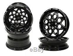 4x Black Drag Racing Wheels Rocket Front & Rear Set 3X9 & 15x3.5 4X100/4X114
