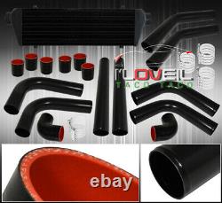 Fin Tube Fmic Front Mount Turbo Intercooler + Black Aluminum Piping Kit + Hoses