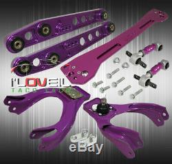 For 94-01 Integra Control Arm Set+ Subframe Brace + F/R Camber Adjustable Purple