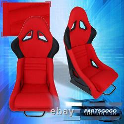 For JDM Red/ Black Trim Cloth Firm Hold Racing Bucket Seats With Sliders Set X2