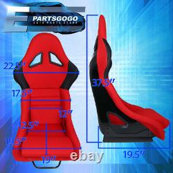 For JDM Red/ Black Trim Cloth Firm Hold Racing Bucket Seats With Sliders Set X2