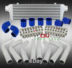 Front Mount Bar Plate Intercooler + Blue Couplers + Straight Elbow Piping Combo