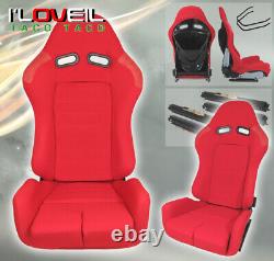 Full Reclinable Red Cloth Upgrade Bucket Racing Seats Set Track Drift Universal