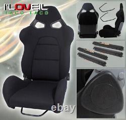 Fully Reclinable Black Cloth Bucket Seats Pair Track Drag Time Attack with Sliders