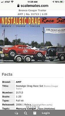 Model king /amt NOSTALGIC DRAG RACE SET BRONCO COUGAR TRAILER 1/25 #21713 F/S