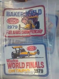 NHRA embroired patches, vintage, slightly used, 1973-80, set of 15 assorted