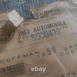 NOS 1953 California License Plate Tag Set With Envelope & Registration Paper