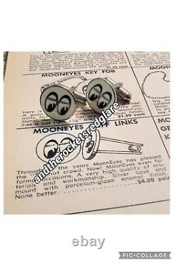 Original 1960s MQQN CUFF LINKS Drag Racing HOT ROD Custom mooneyes vtg moon NHRA