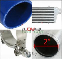 Polished Front Mount Intercooler + Blue Straight Elbow Couplers + 90 Degree Pipe