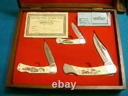 Rare Vintage Schrade USA Rolling Thunder Drag Racing Scrimshaw Knife Set Knives