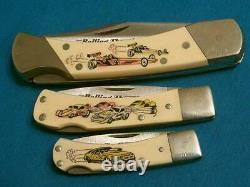 Rare Vintage Schrade USA Rolling Thunder Drag Racing Scrimshaw Knife Set Knives