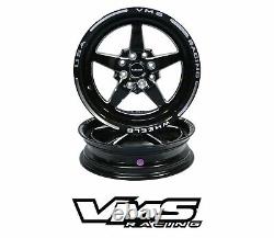 SET OF TWO VMS V STAR 5 SPOKE DRAG SKINNY WHEELS 4X100 / 4X108 / 15x3.5 / 10 ET