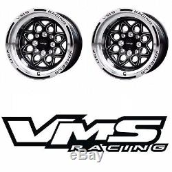 Set Of Two 15x8 Vms Racing Rocket Drag Rims Wheels 4x100/4x114 Et20