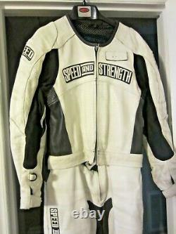 Speed and Strength White Leather Motorcycle Jacket and Pants Set Drag Race Moto