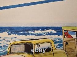 Surf City 32 Ford Coupe & Woody Wagon Beach Hot Rod Cruizin Original Art Drawing