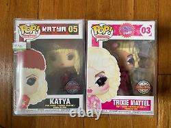 Trixie Mattel and Katya Zamo Funko Pop Set (Exclusive, Retired) with protectors