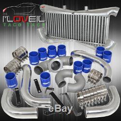 Twin Turbo Intercooler + Polish Piping Kit Blue Couplers For 90-96 300Zx Z32