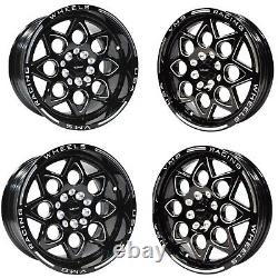 VMS Black Drag Racing Wheels Rocket Front & Rear Set 15x8 & 15x3.5 4X100 4X114