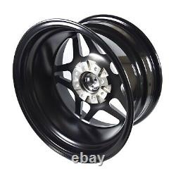 VMS Delta 15X8 Black Polished Drag Racing Rims Wheels 5X100 5X114.3 ET20 x4