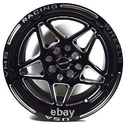 VMS Delta 15X8 Black Polished Drag Racing Rims Wheels 5X100 5X114.3 ET20 x4