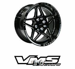 VMS Delta Black Milling Drag Pack 15X8 & 15x3.5 Racing Rims Wheels 4X100 4X114.3