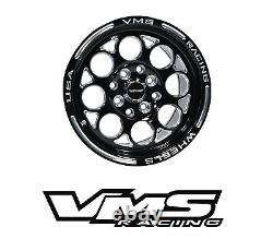 VMS RACING MODULO BLACK SILVER F+R DRAG WHEELS RIMS SET 4X100/4X114 15x8 15X3.5
