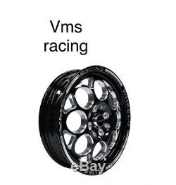 VMS RACING MODULO BLACK SILVER FRONT & REAR DRAG WHEELS SET 4X100/4X114 15x8