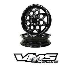 VMS RACING ROCKET BLACK SILVER FRONT & REAR DRAG WHEELS SET 4X100/4X114 13x9