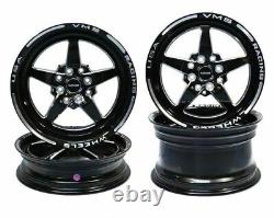 VMS Racing Black V Star Drag Wheels Rims Set 2x 15x3.5 2x 15x8 5x100 +20 73.1 CB