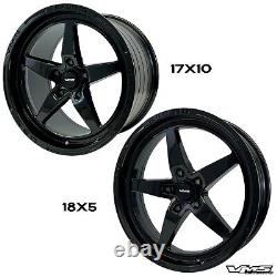 Vms Racing V-star Drag Pack Race Rims Wheels R 17x10 30 Et / F 18x5 -30 5x115 Bk