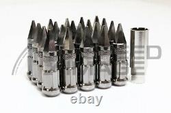 Z Racing Black Chrome Drag Spike Steel Lug Nuts Set 12x1.25 Tuner 20 Pcs Key