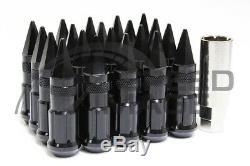 Z Racing Black Drag Spike Extended Steel Lug Nuts Open Set 20 Pcs Key 12x1.5mm