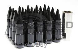 Z Racing Black Drag Spike Open Extended Steel 12x1.5mm Lug Nuts Set 20 Pcs Key